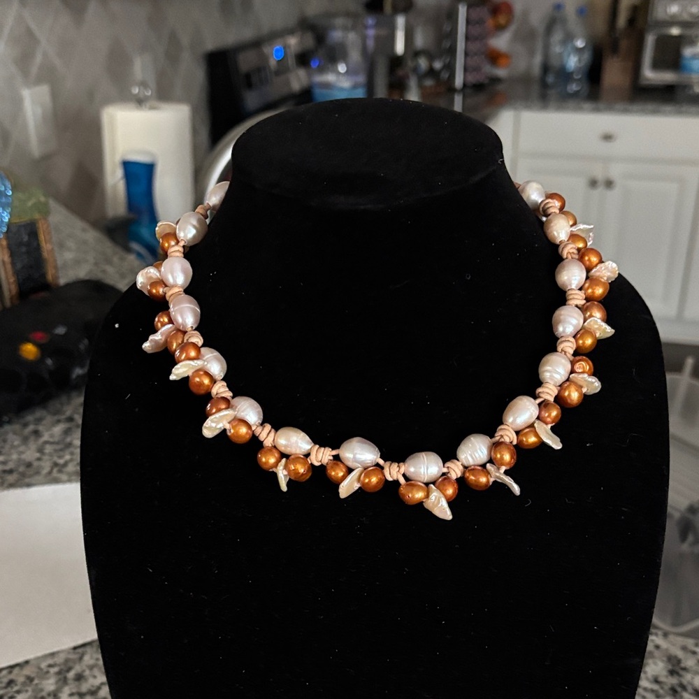 Handcrafted off white and copper PearlNecklace - Women Jewelry